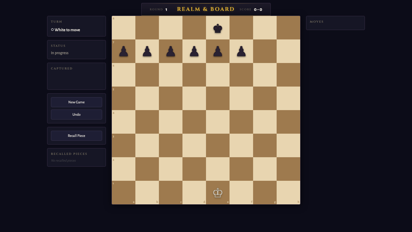 Realm and Board chess phase after a short RTS round, king and pawns placed on the board